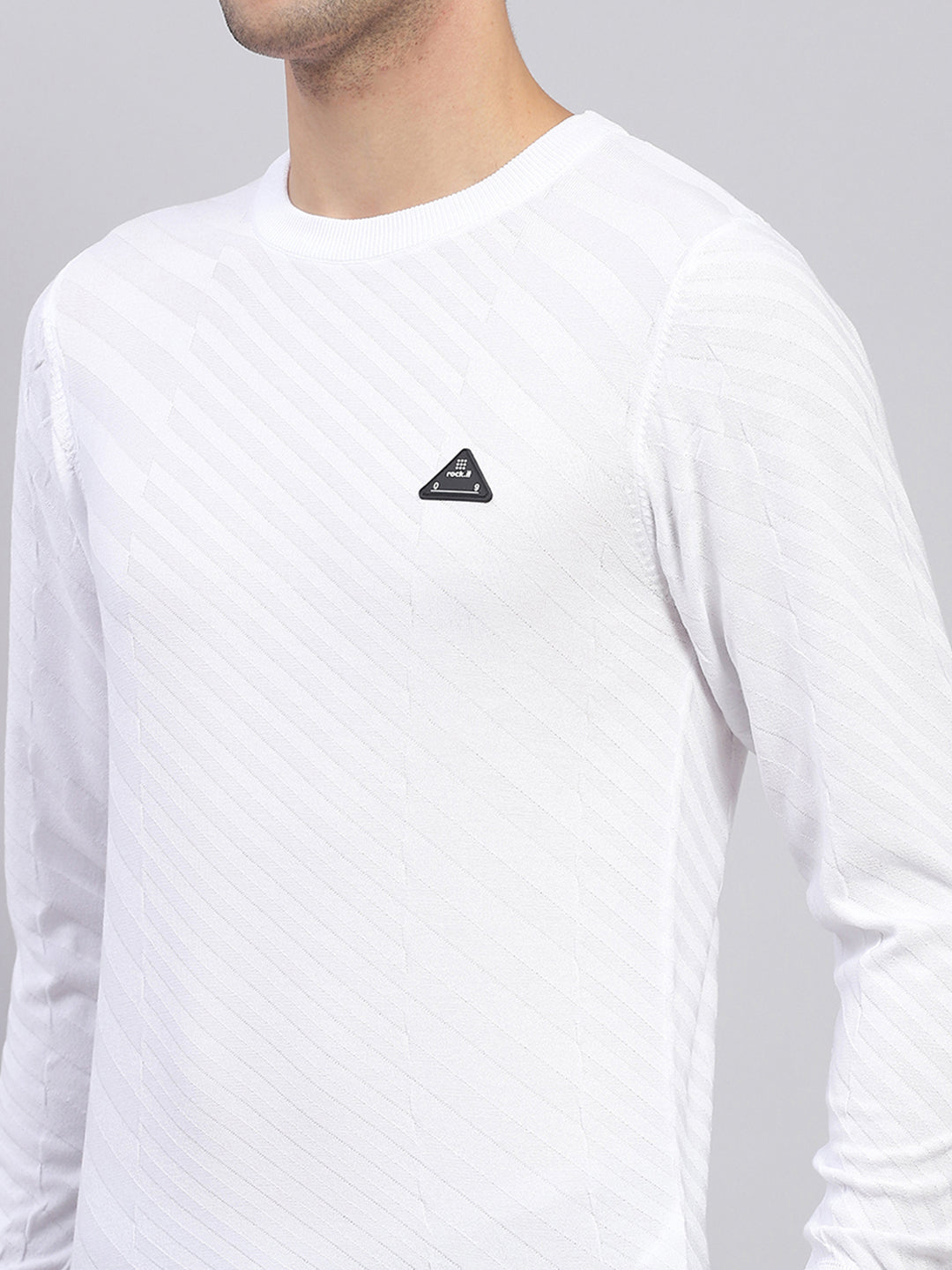 Rock.it Men White Self Design Round Neck Full Sleeve Pullover