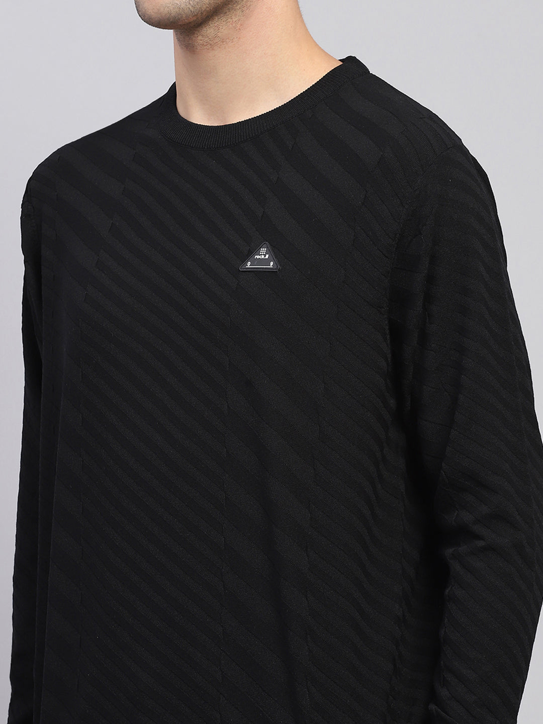 Rock.it Men Black Self Design Round Neck Full Sleeve Pullover