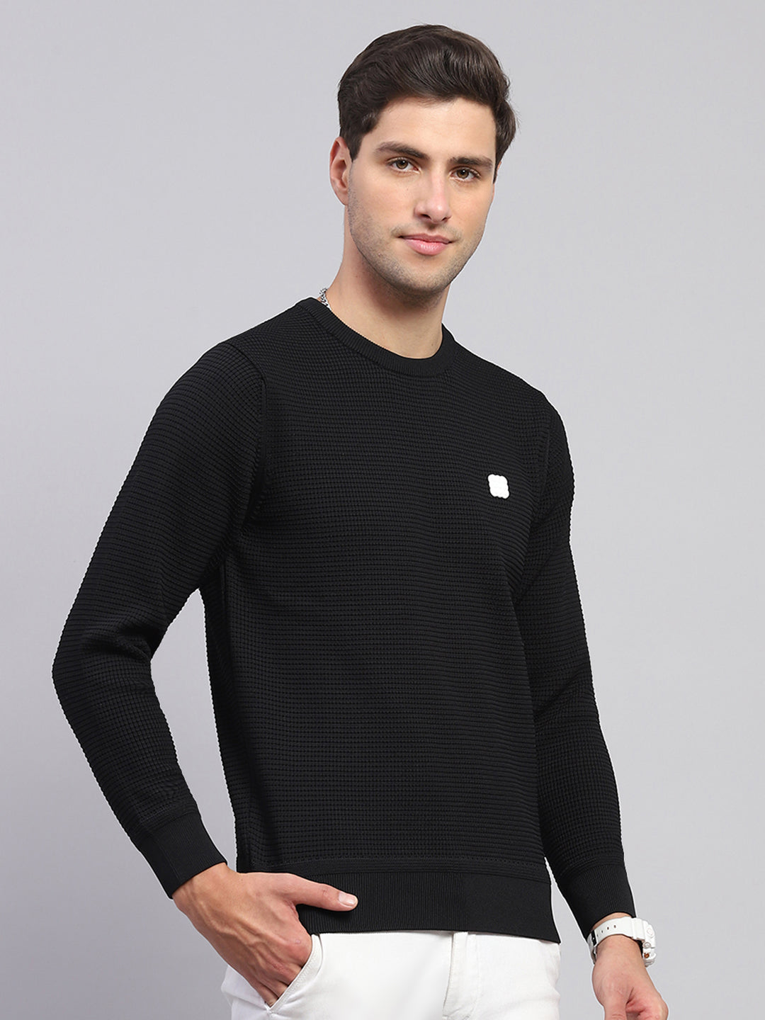 Rock.it Men Black Solid Round Neck Full Sleeve Pullover