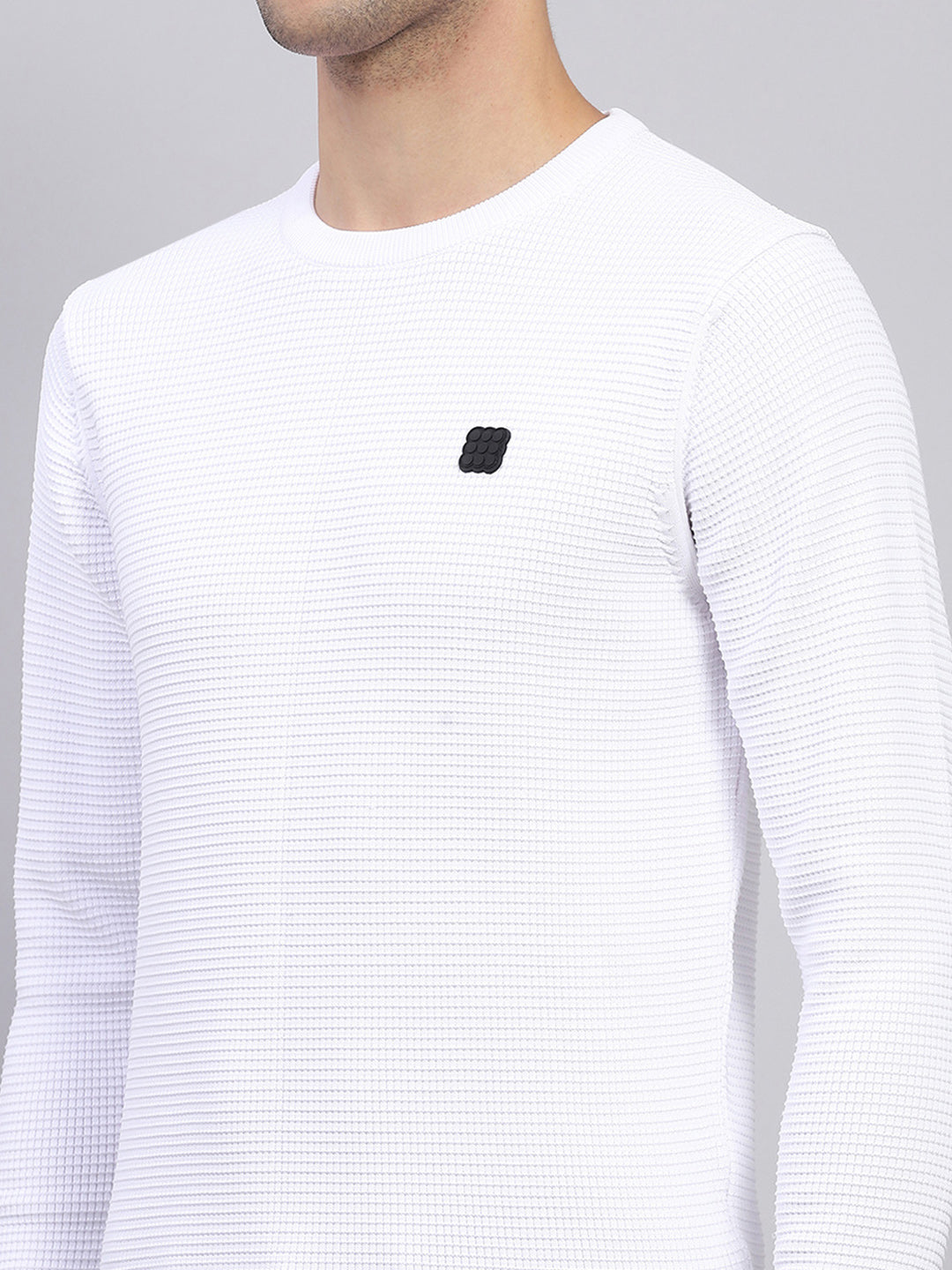 Rock.it Men White Solid Round Neck Full Sleeve Pullover