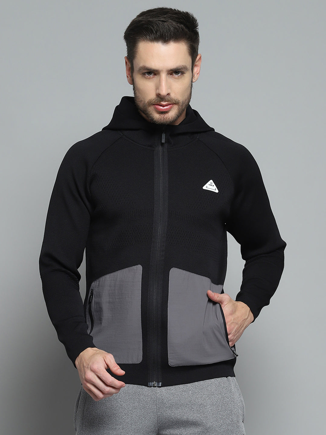 Rock.it Men Black Self Design Hooded Full Sleeve Pullover