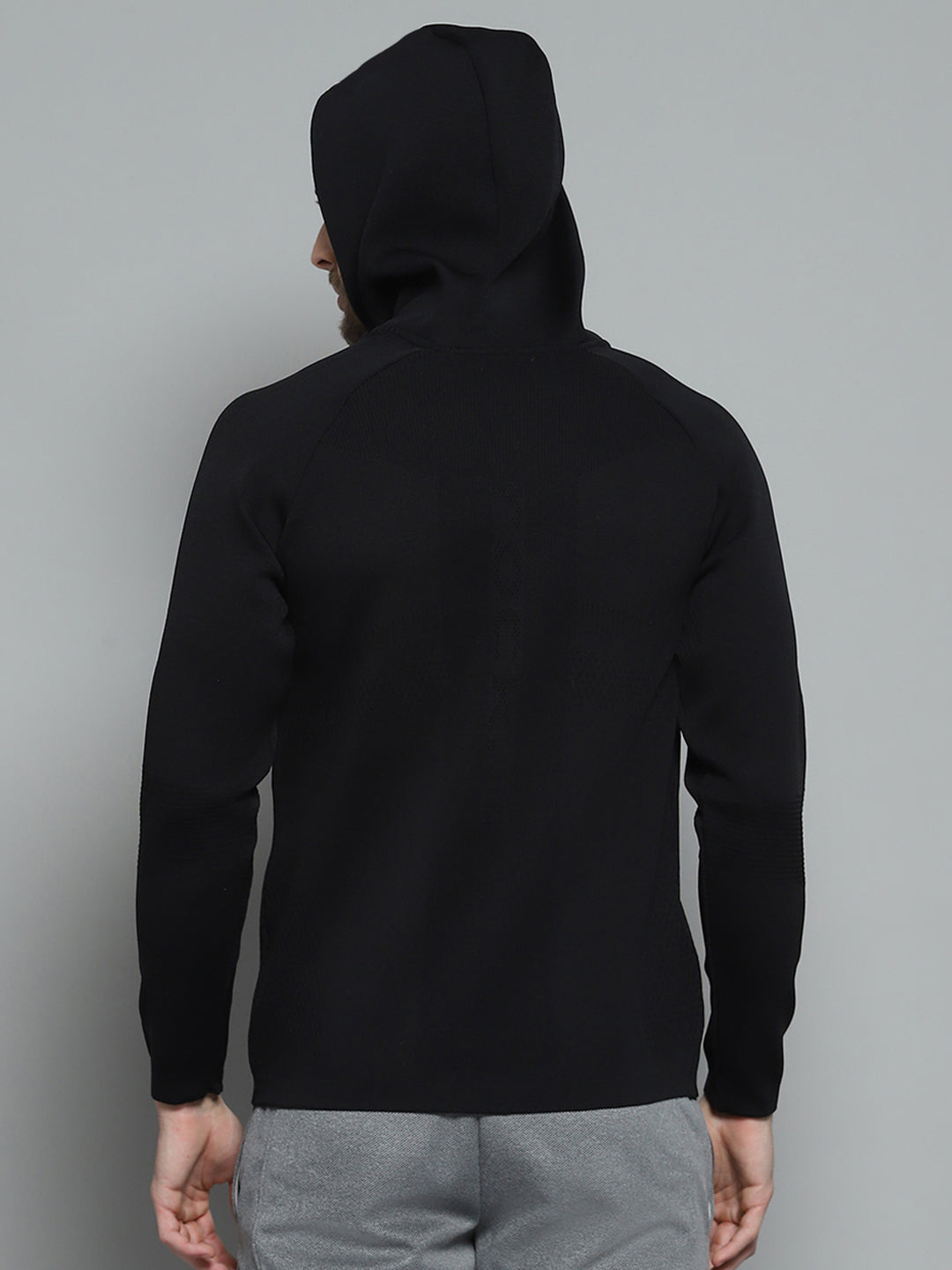 Rock.it Men Black Self Design Hooded Full Sleeve Pullover