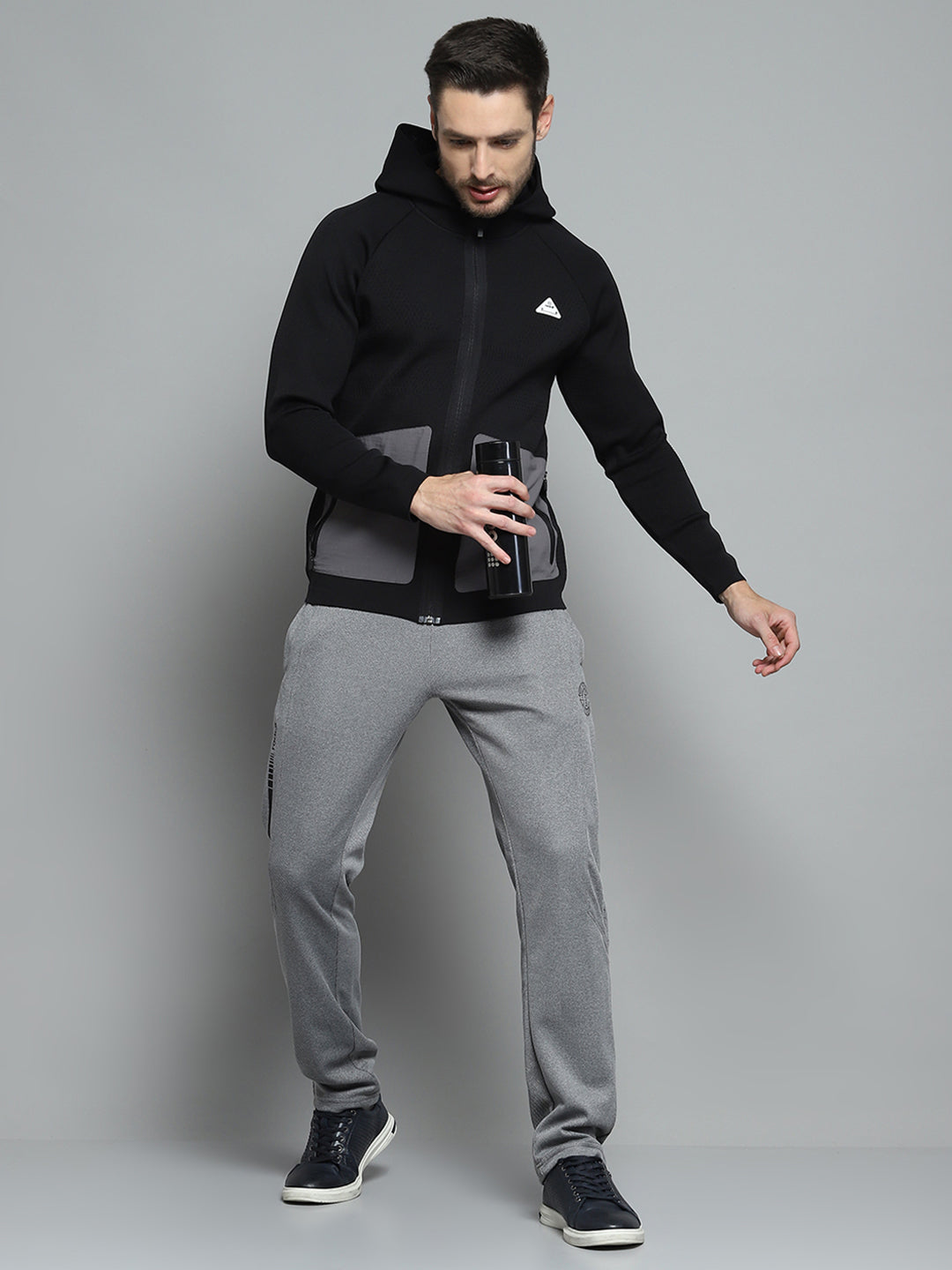 Rock.it Men Black Self Design Hooded Full Sleeve Pullover