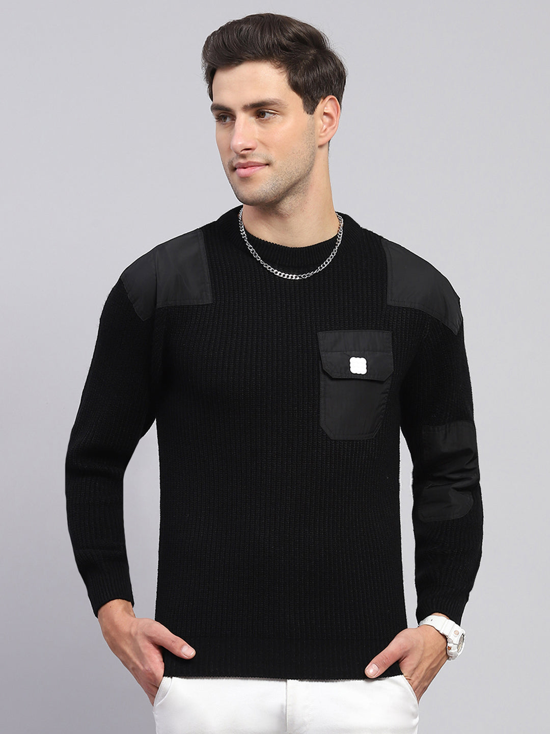 Rock.it Men Black Solid Round Neck Full Sleeve Pullover