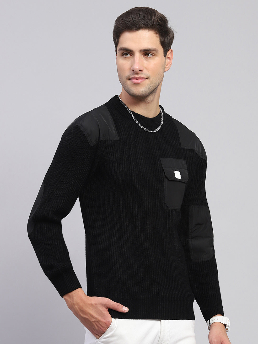 Rock.it Men Black Solid Round Neck Full Sleeve Pullover