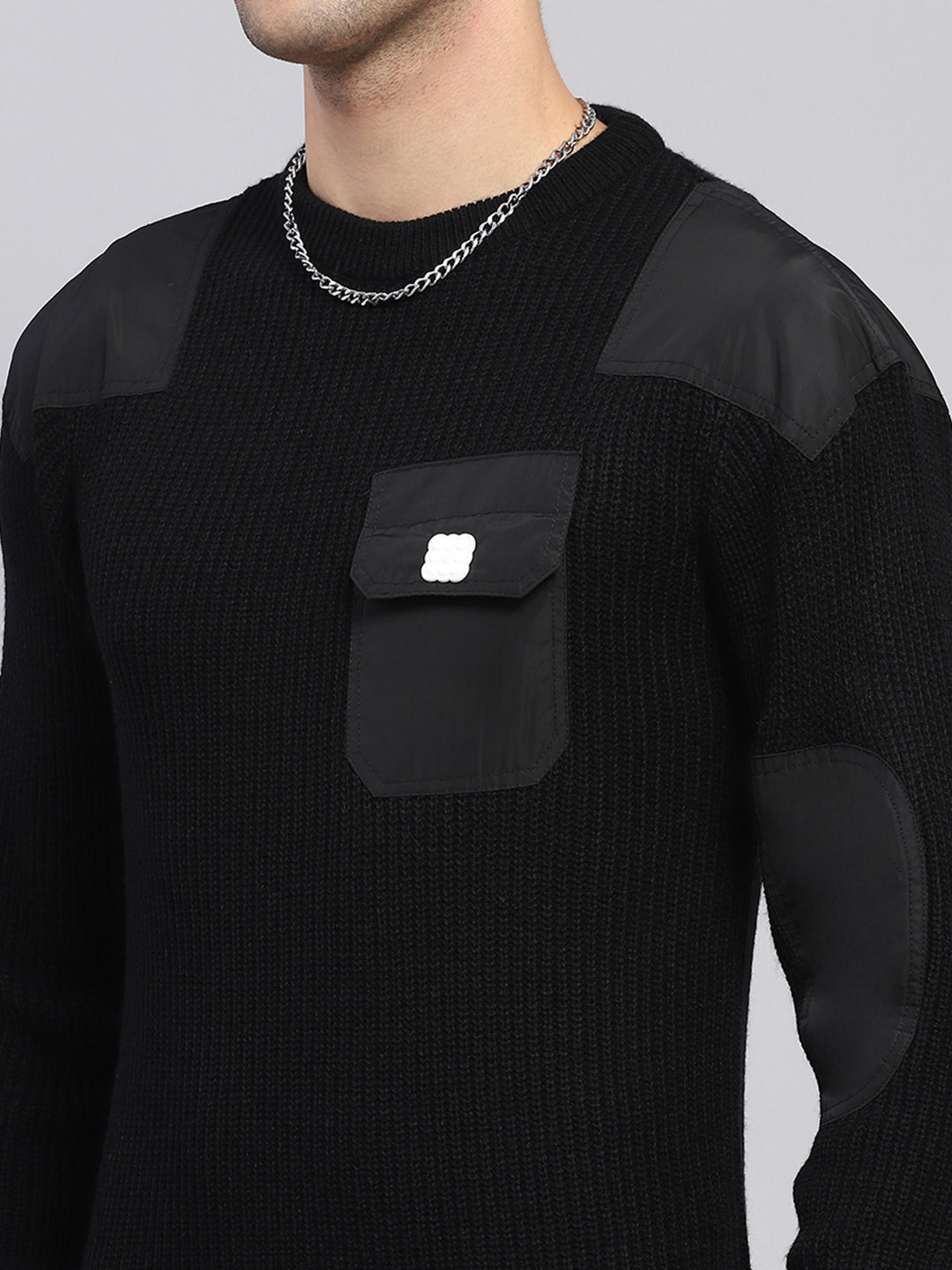 Rock.it Men Black Solid Round Neck Full Sleeve Pullover