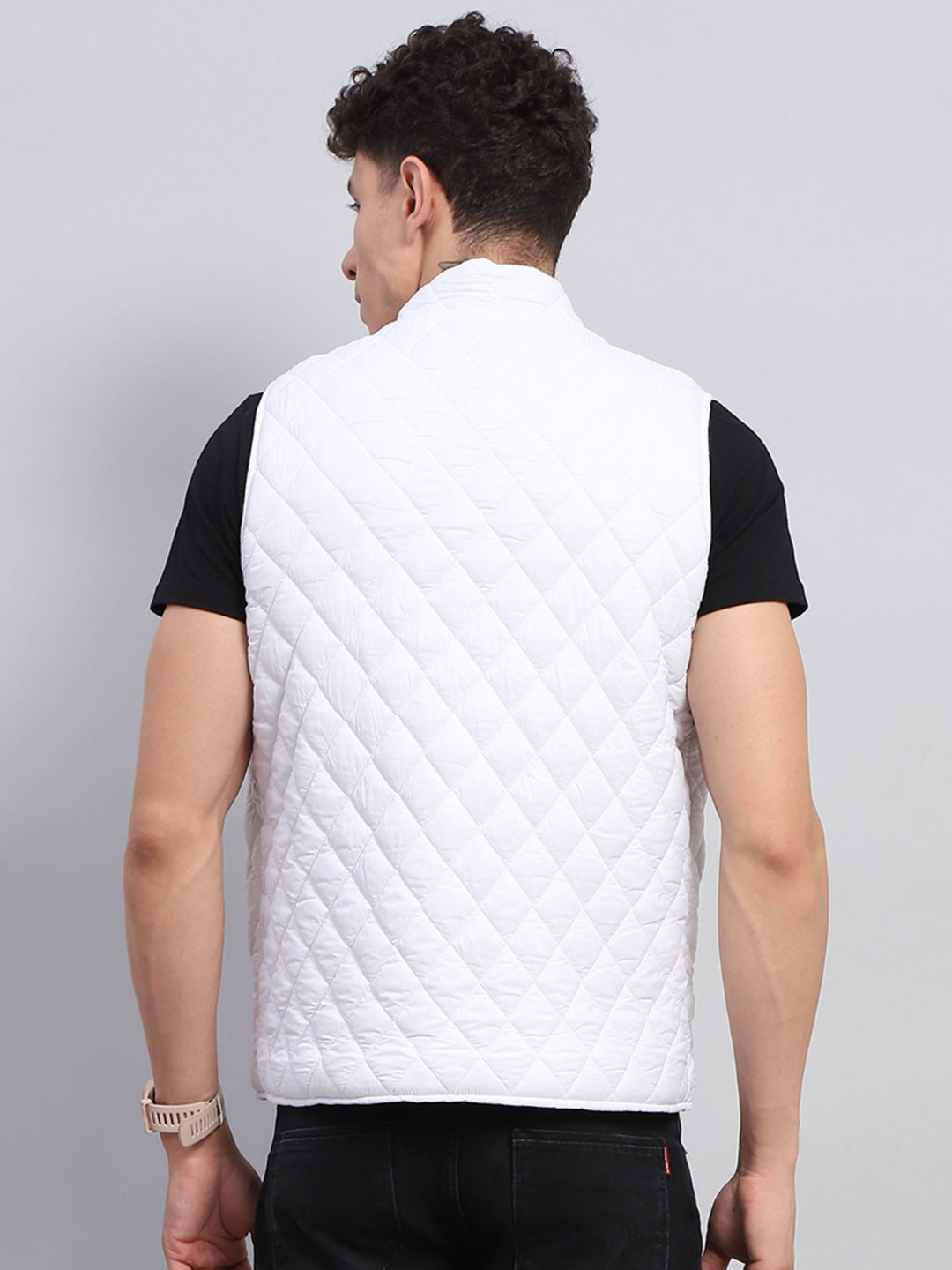 Rock.it Men Navy Blue Solid Mock Neck Sleeveless Reversible Jacket