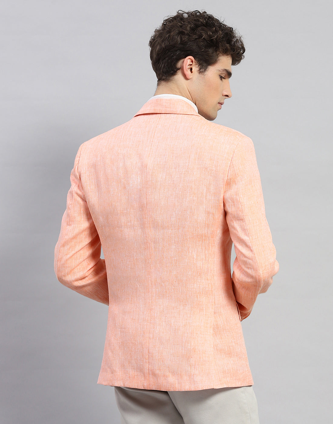 Men Orange Solid Notch Lapel Collar Full Sleeve Blazer