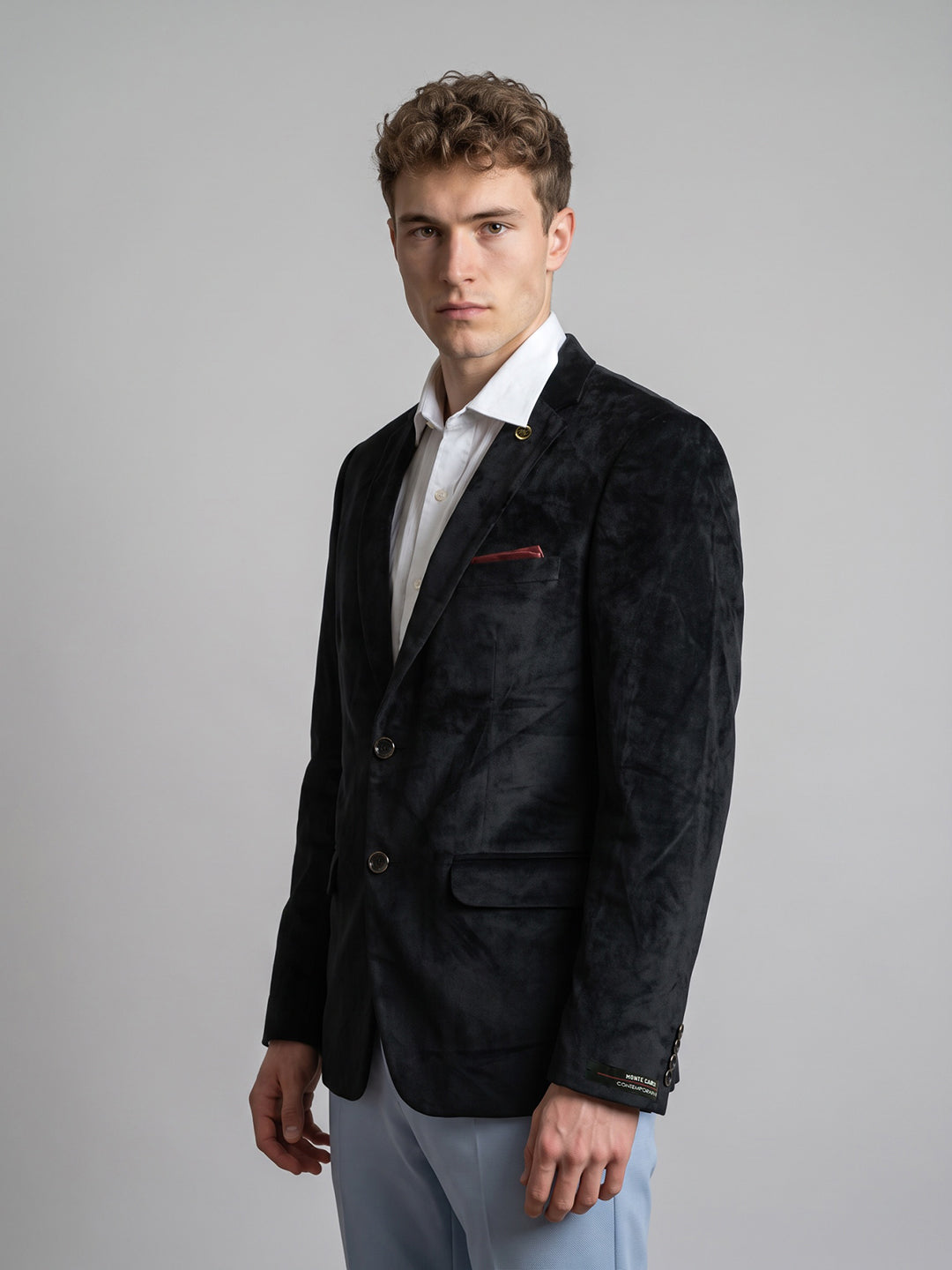 Men Black Solid Lapel Collar Full Sleeve Coat