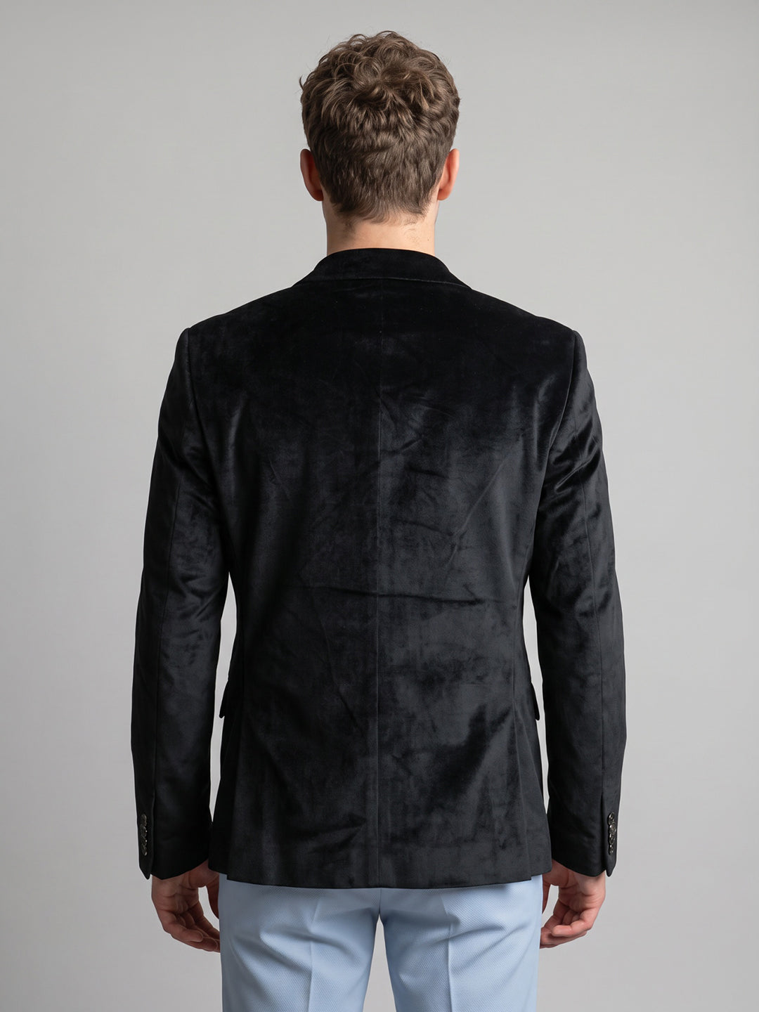 Men Black Solid Lapel Collar Full Sleeve Coat