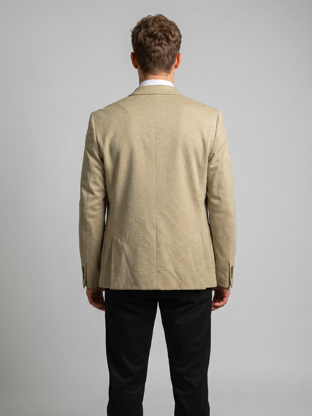 Men Beige Solid Lapel Collar Full Sleeve Coat