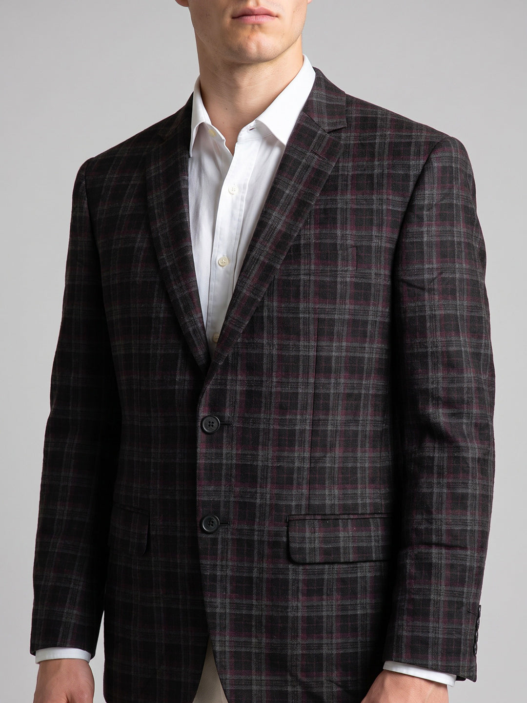 Men Black Check Lapel Collar Full Sleeve Coat