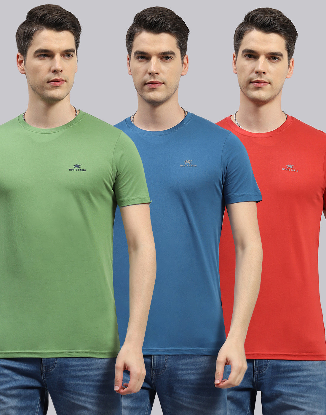Men Green, Red & Blue Solid Round Neck Half Sleeve T-Shirt (Pack of 3)