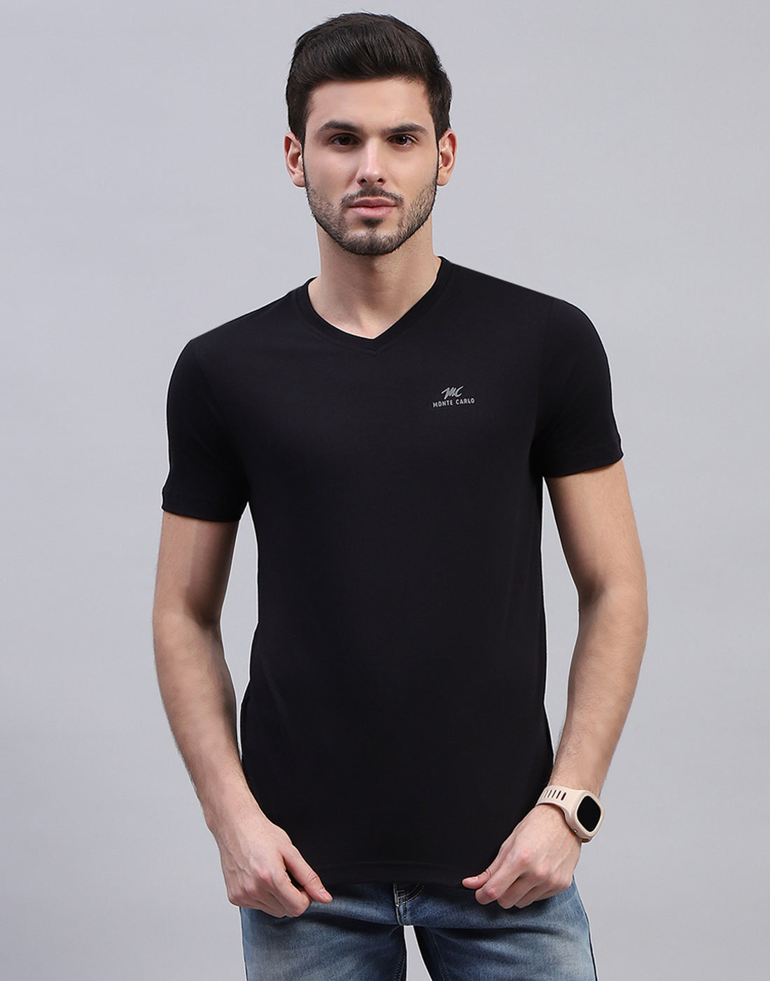 Men Black Solid V Neck Half Sleeve T-Shirt (Pack of 3)