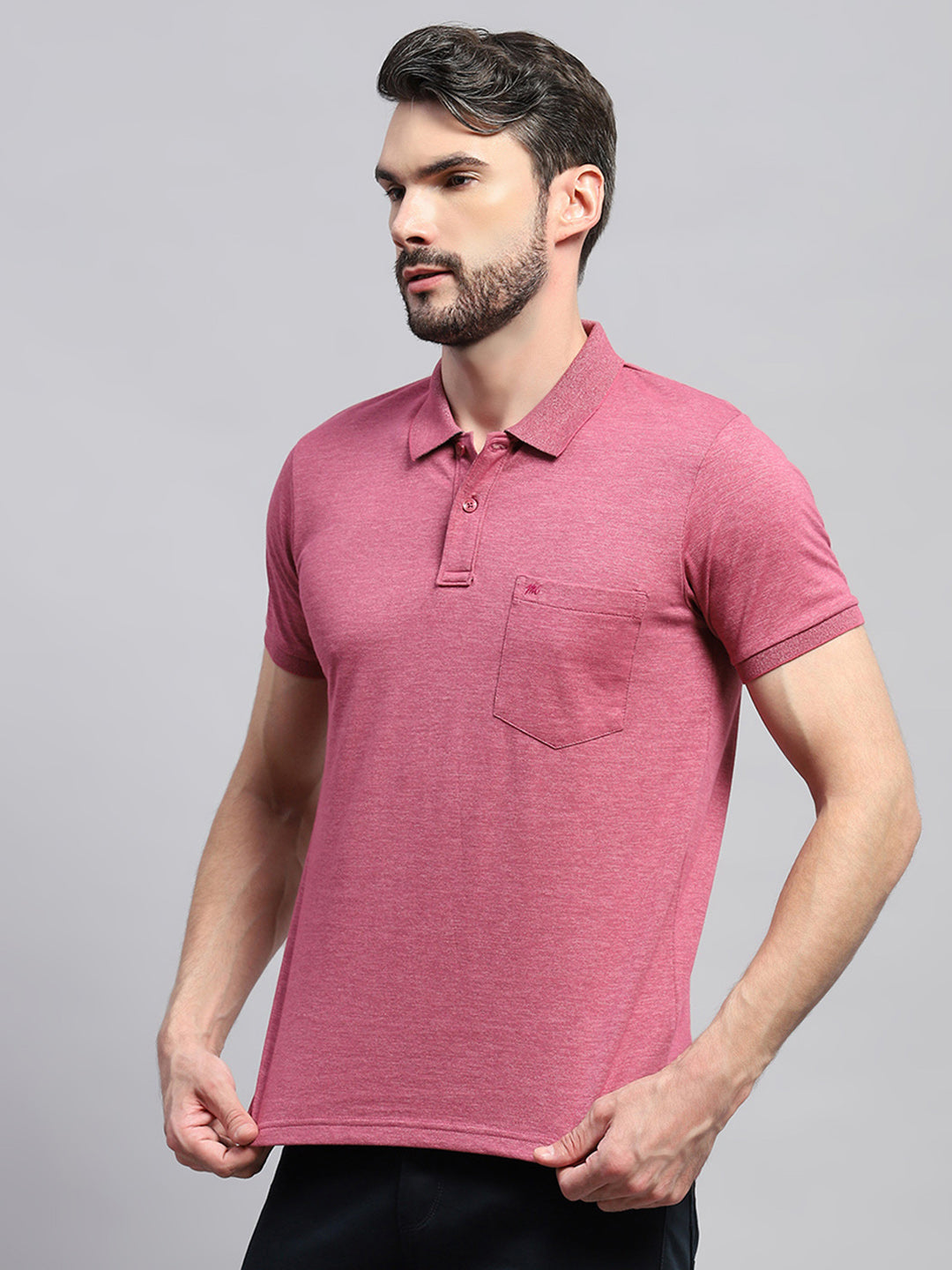 Men Pink Solid Collar Half Sleeve T-Shirt