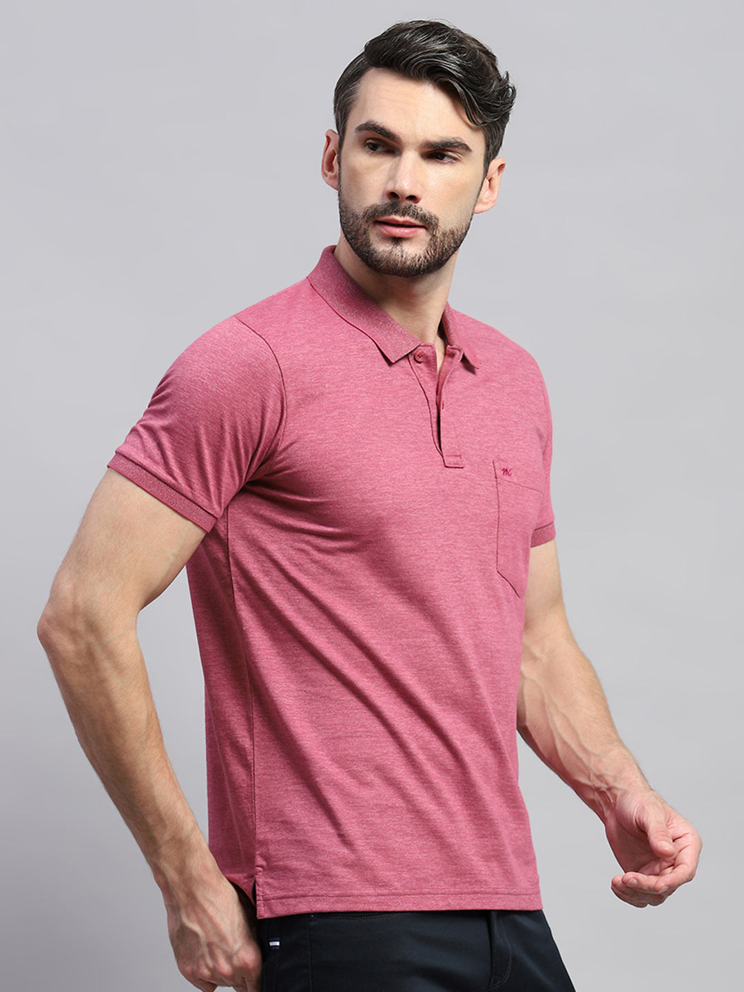 Men Pink Solid Collar Half Sleeve T-Shirt