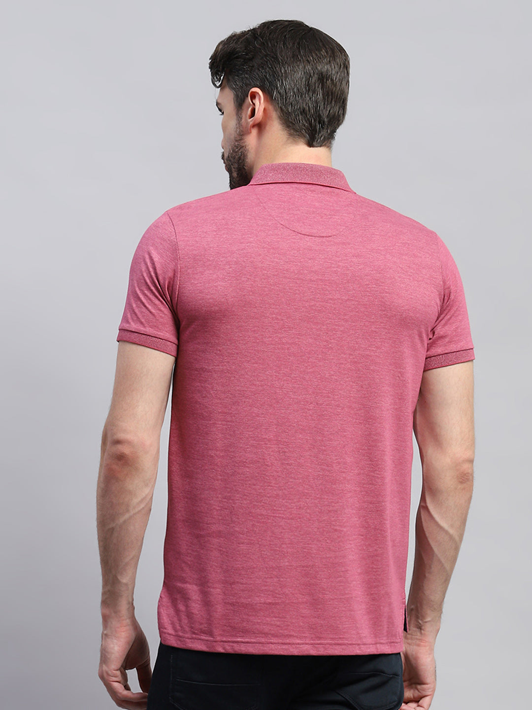 Men Pink Solid Collar Half Sleeve T-Shirt