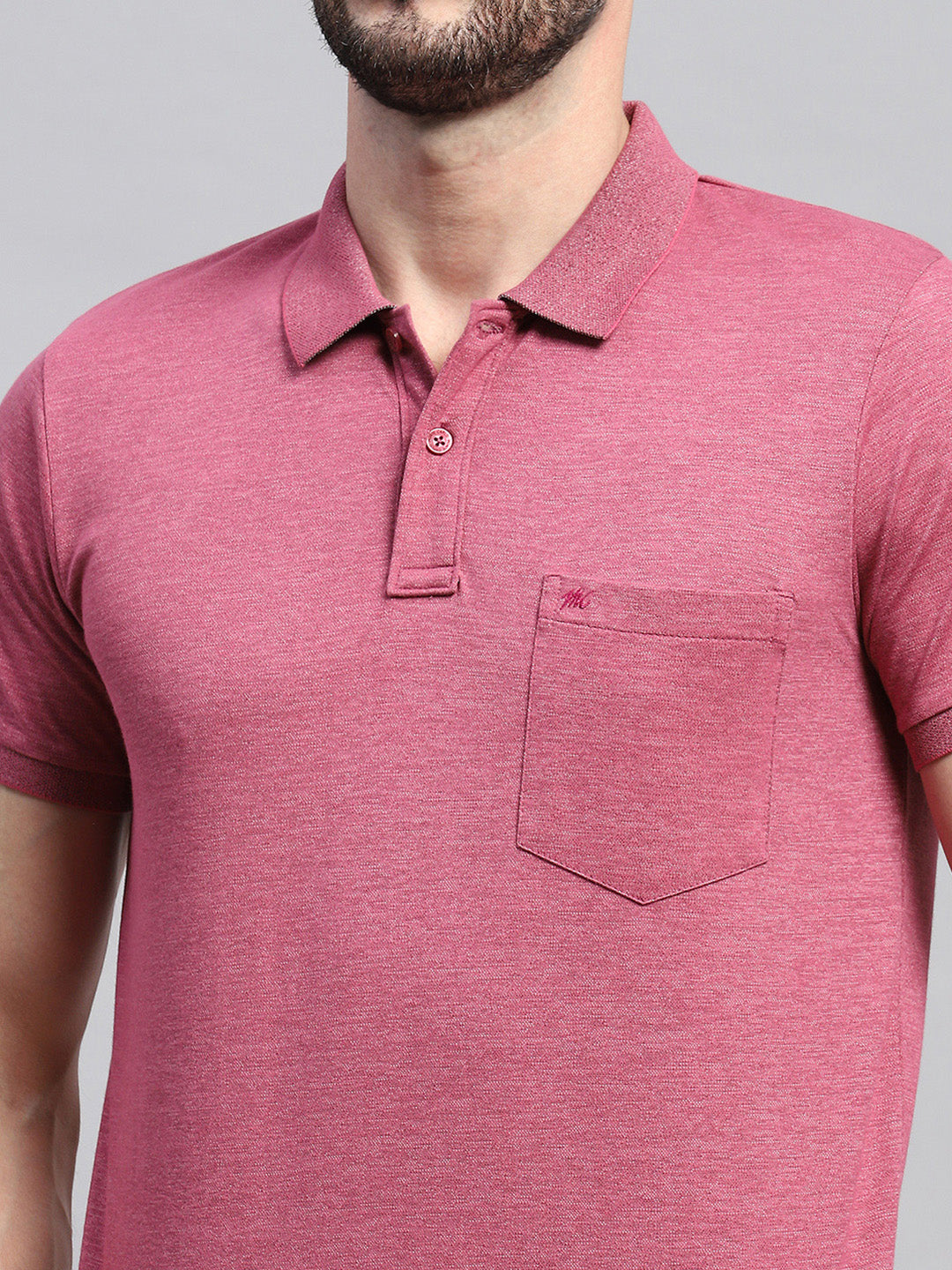 Men Pink Solid Collar Half Sleeve T-Shirt