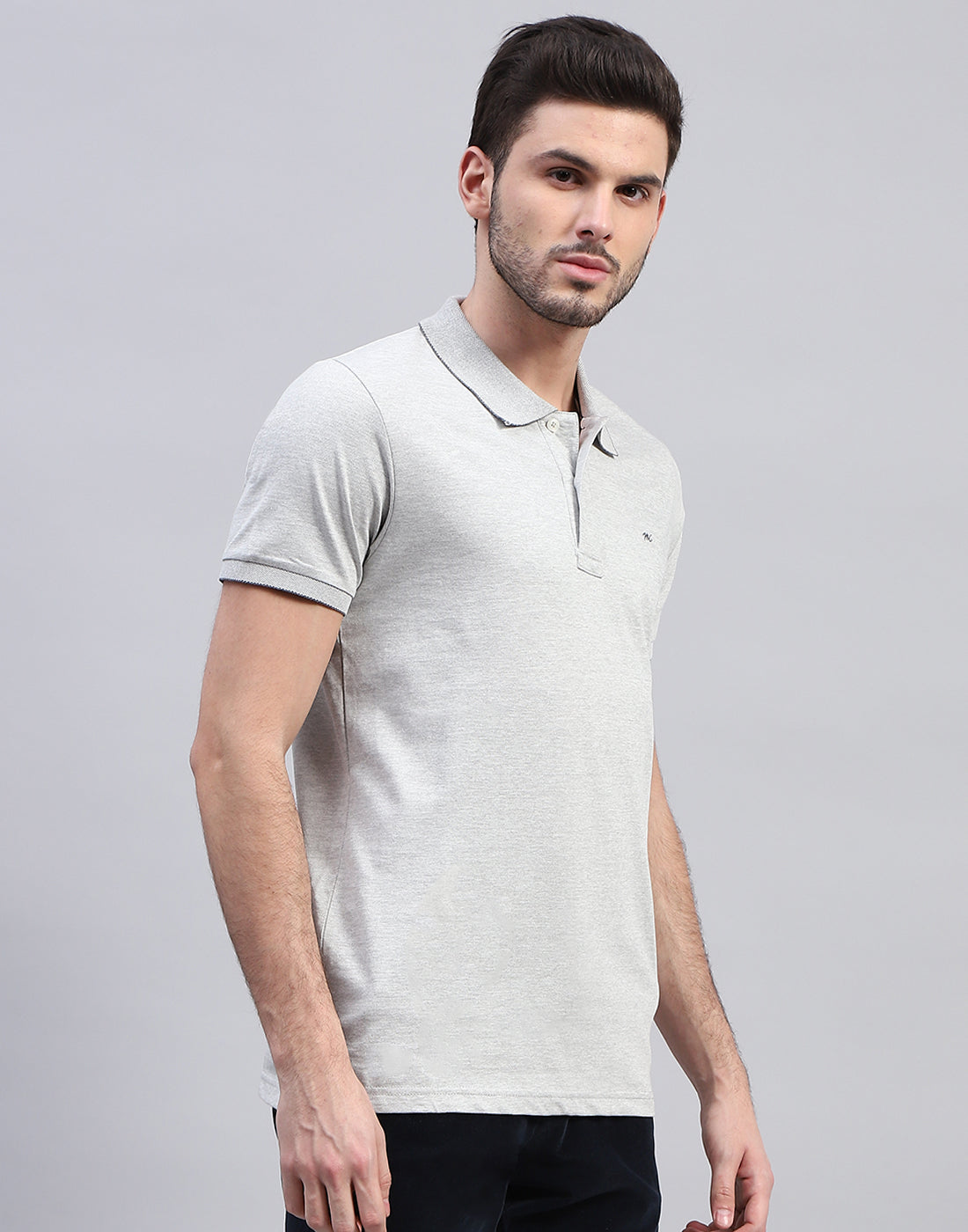 Men Grey Solid Polo Collar Half Sleeve T-Shirt