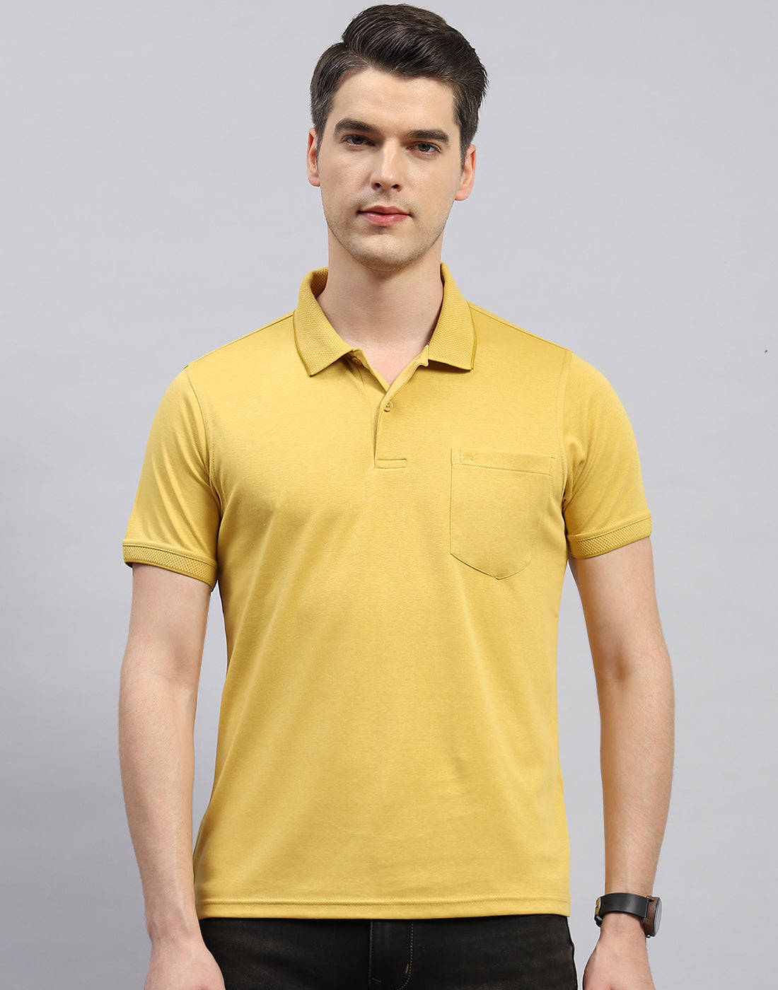 Men Yellow Solid Polo Collar Half Sleeve T-Shirt