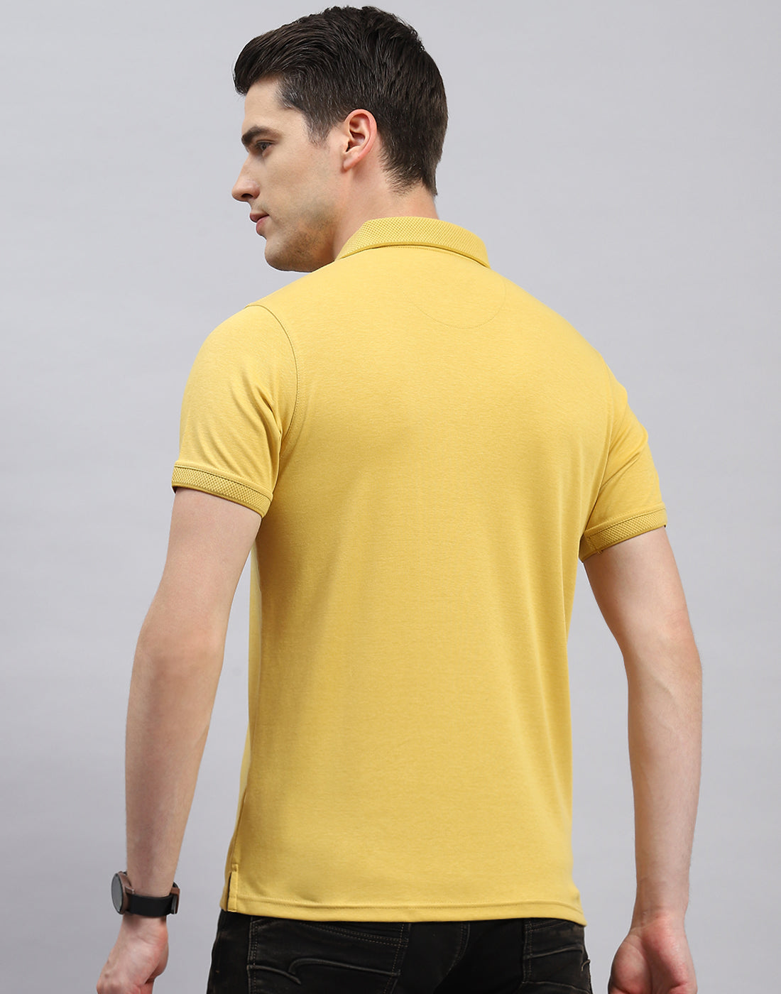 Men Yellow Solid Polo Collar Half Sleeve T-Shirt