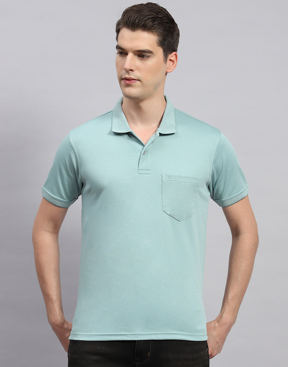 Buy Men Sea Green Solid Collar Neck Half Sleeve T-Shirt Online in