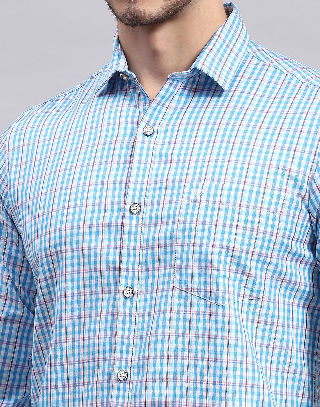 Men Blue Check Collar Full Sleeve Shirt