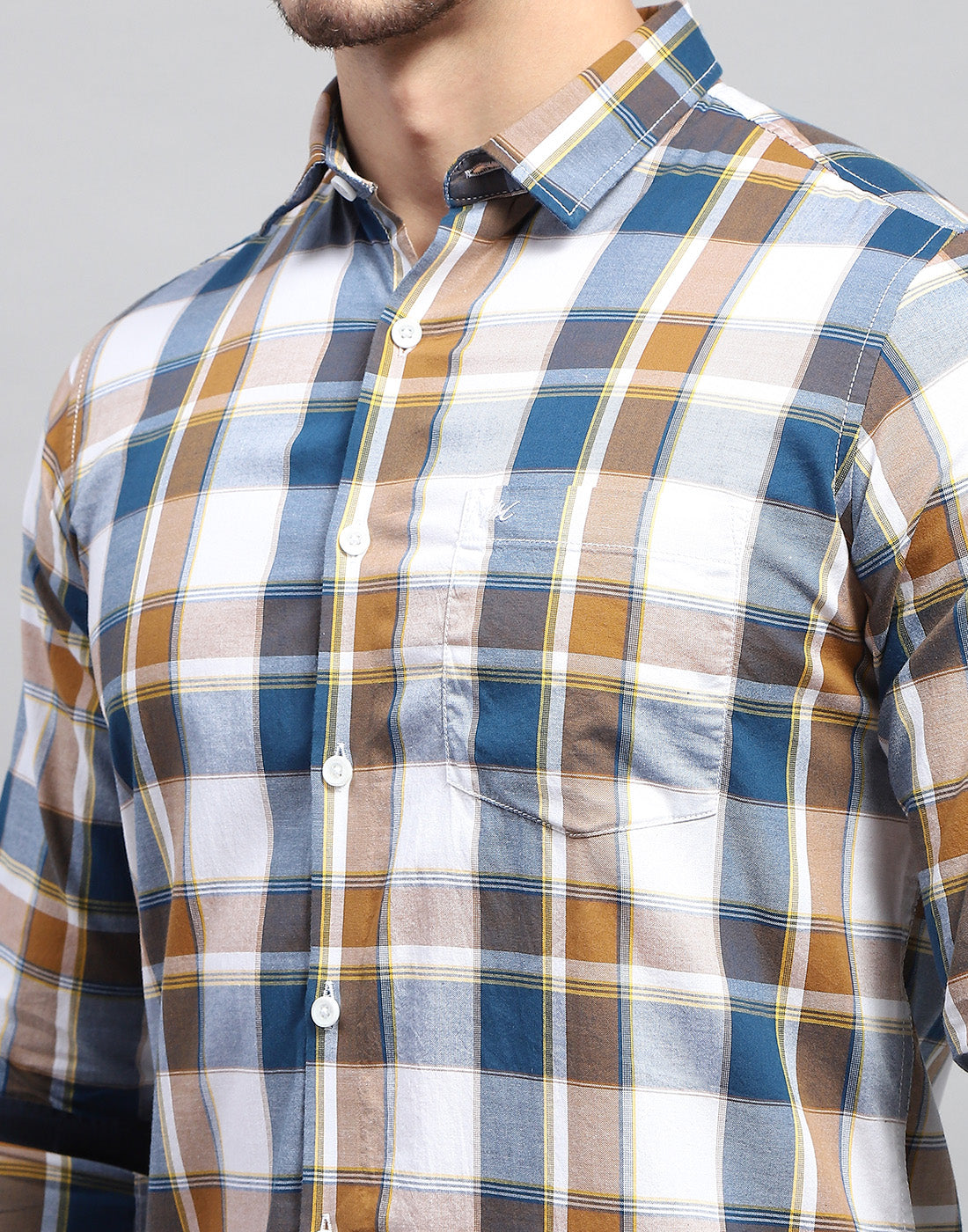 Men Blue Check Collar Full Sleeve Shirt