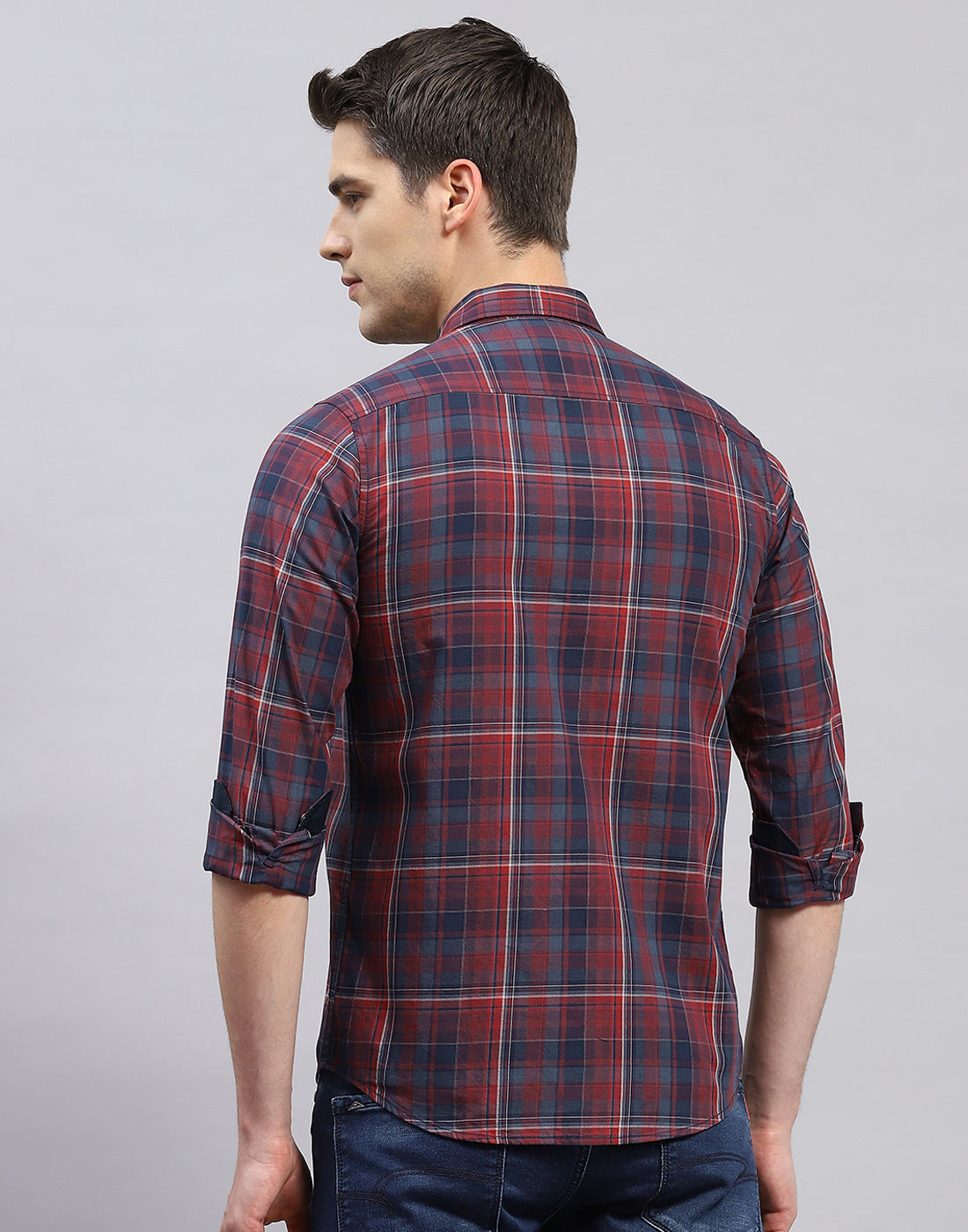 Men Red Check Collar Full Sleeve Shirt
