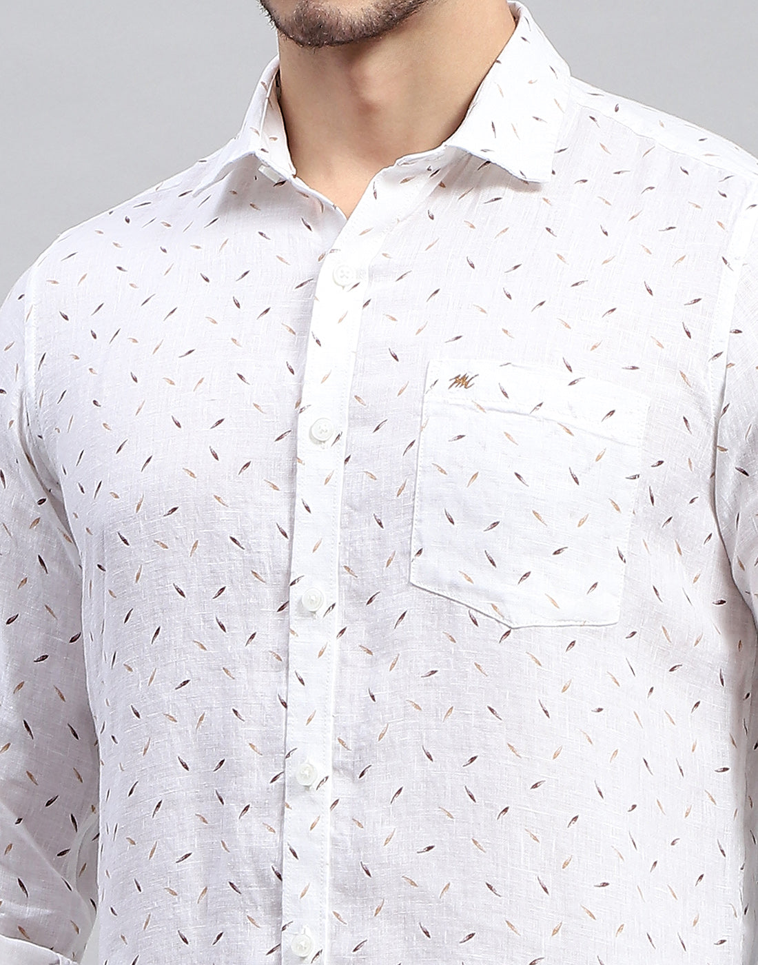 Men Brown Printed Collar Full Sleeve Shirt