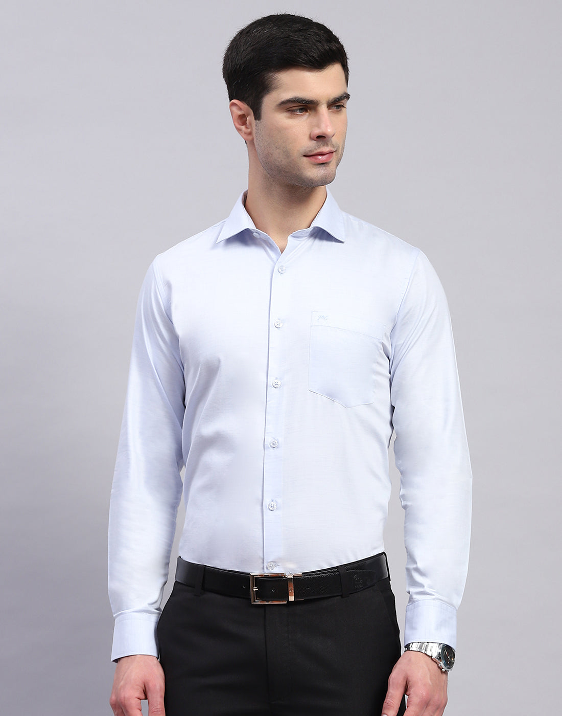 Men Blue Solid Collar Full Sleeve Shirt