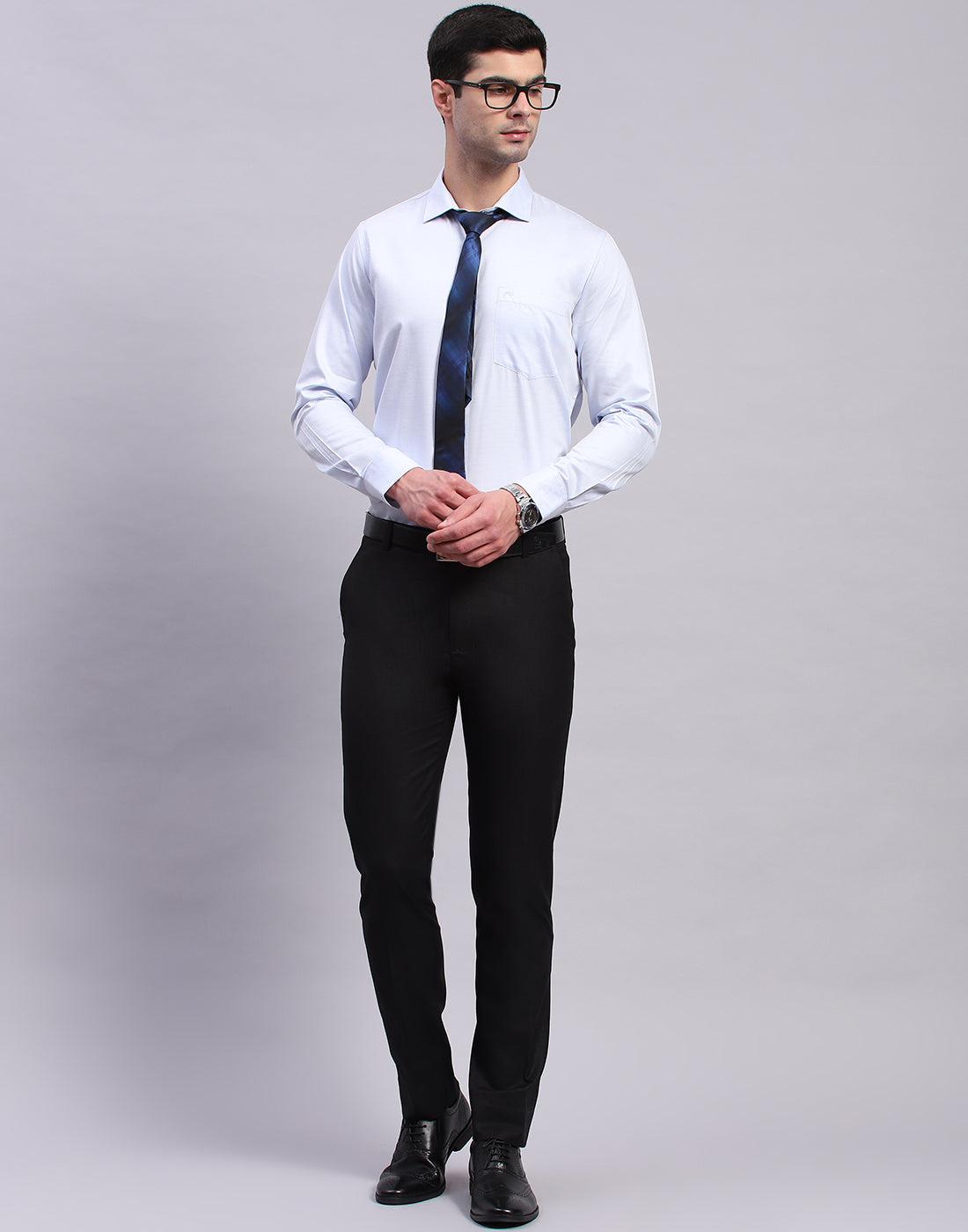 Men Blue Solid Collar Full Sleeve Shirt