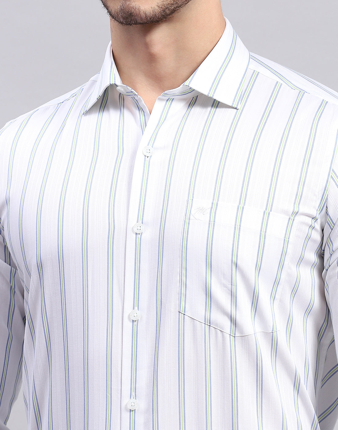 Men Green Stripe Collar Full Sleeve Shirt