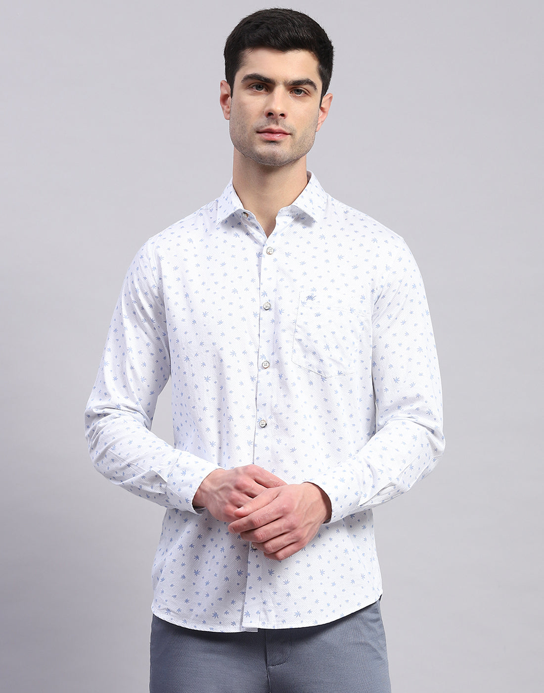 Men Blue Printed Collar Full Sleeve Shirt