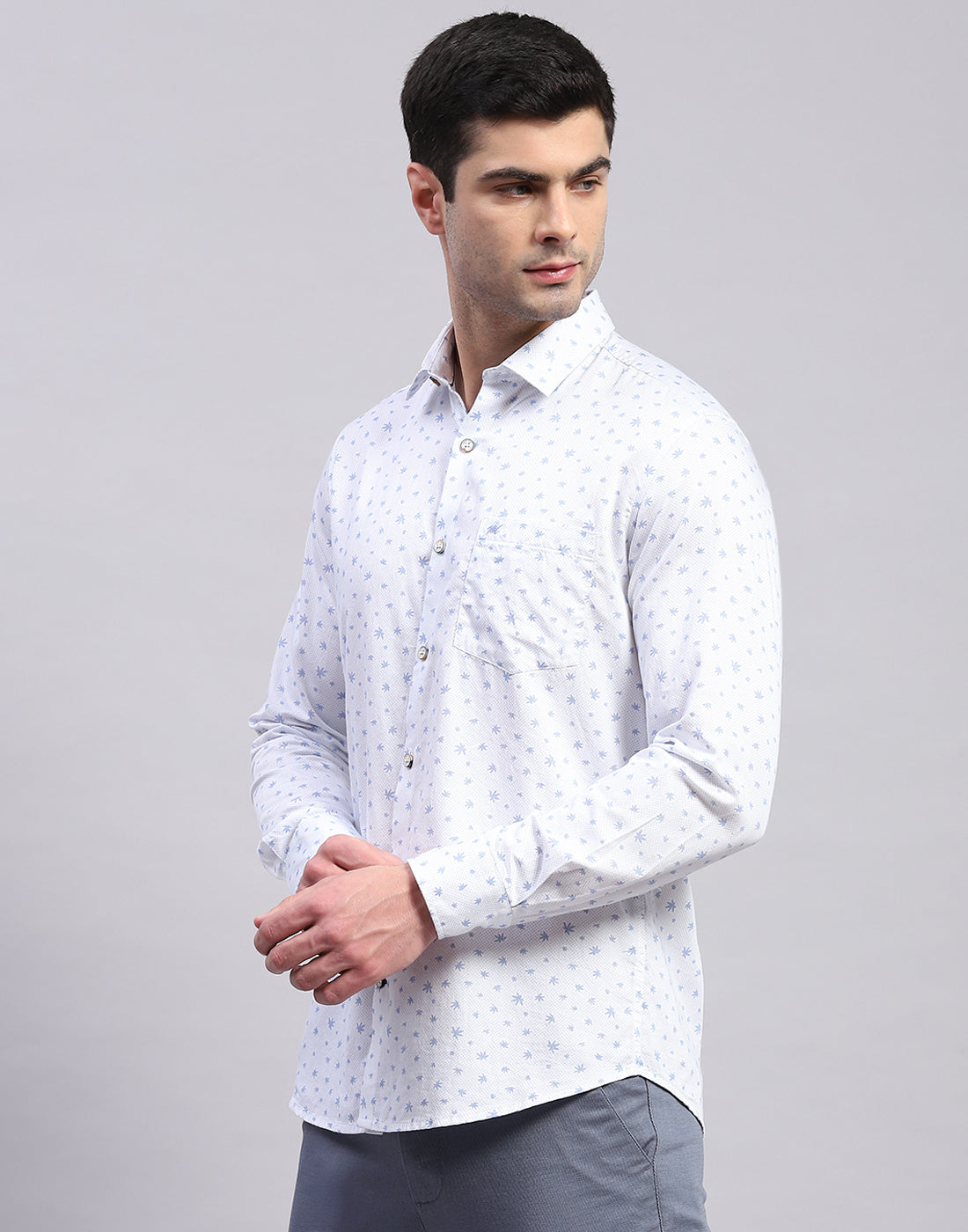 Men Blue Printed Collar Full Sleeve Shirt