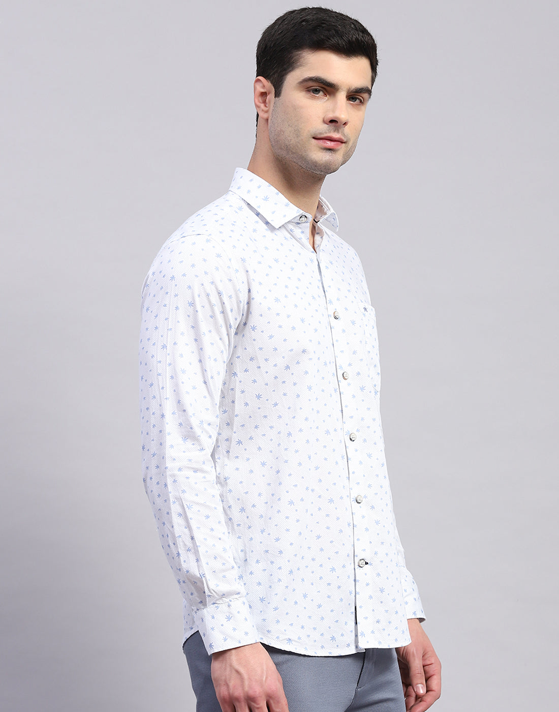 Men Blue Printed Collar Full Sleeve Shirt