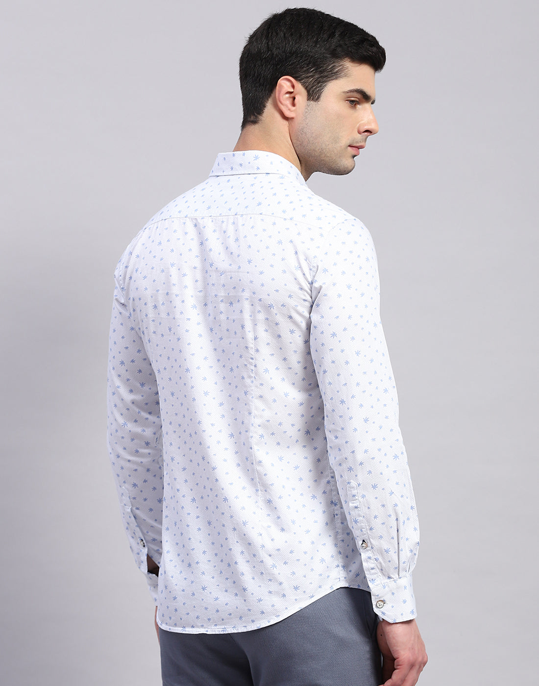 Men Blue Printed Collar Full Sleeve Shirt