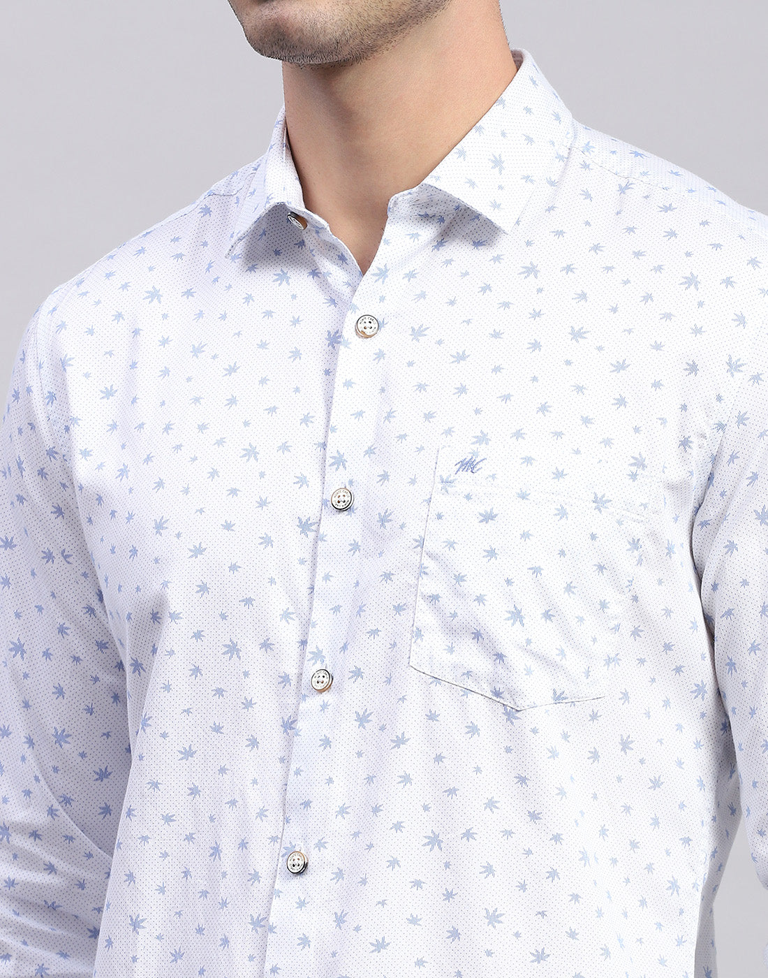 Men Blue Printed Collar Full Sleeve Shirt