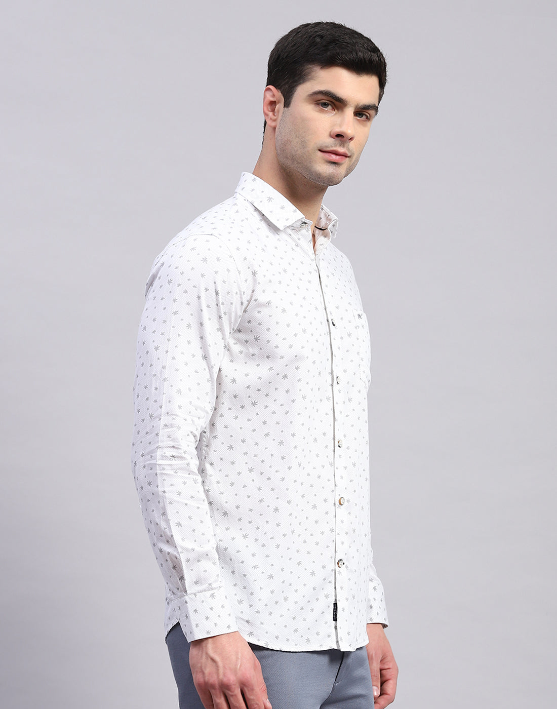 Men Grey Printed Collar Full Sleeve Shirt