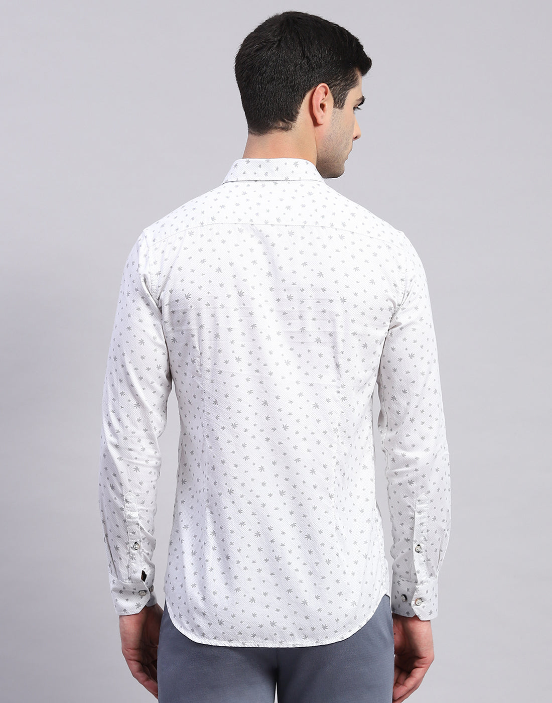 Men Grey Printed Collar Full Sleeve Shirt