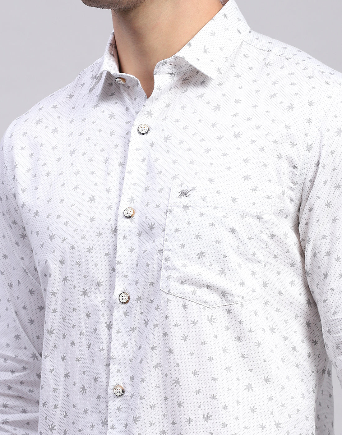 Men Grey Printed Collar Full Sleeve Shirt