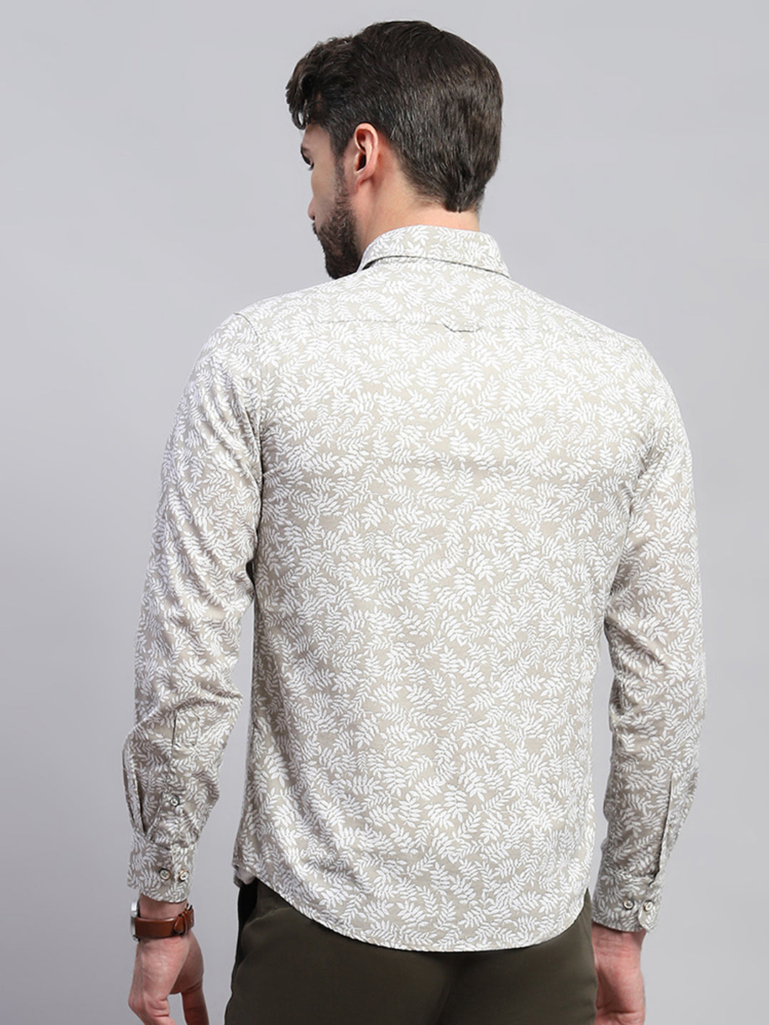 Men Brown Printed Collar Full Sleeve Shirt