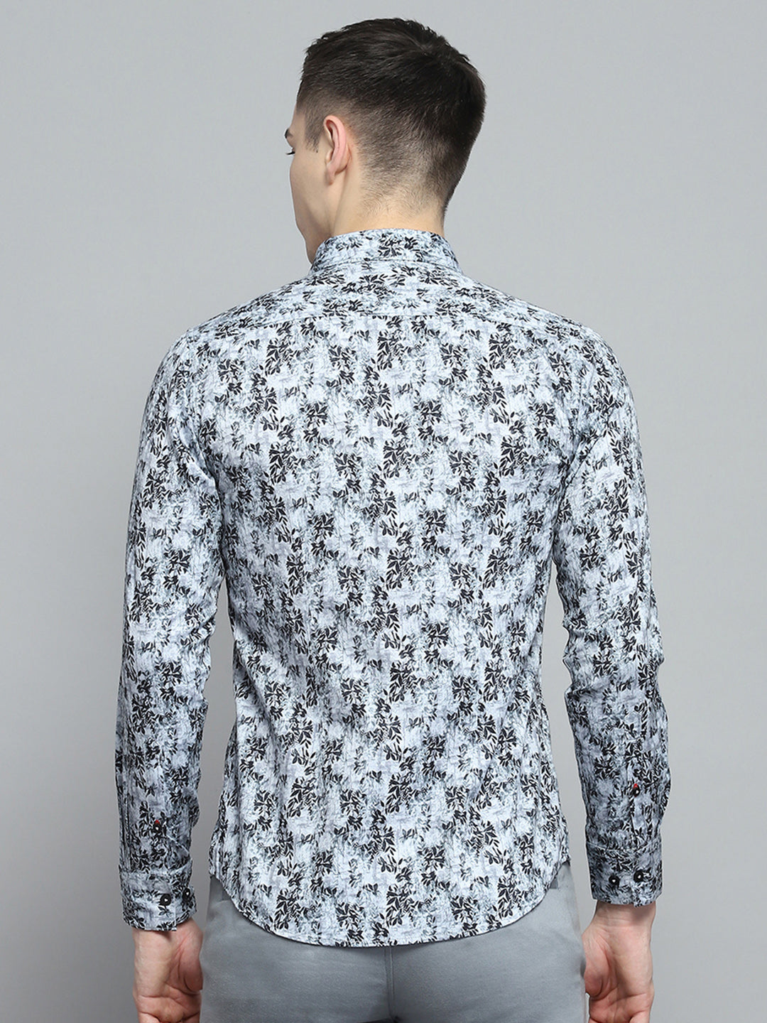 Men Grey Printed Collar Full Sleeve Shirt