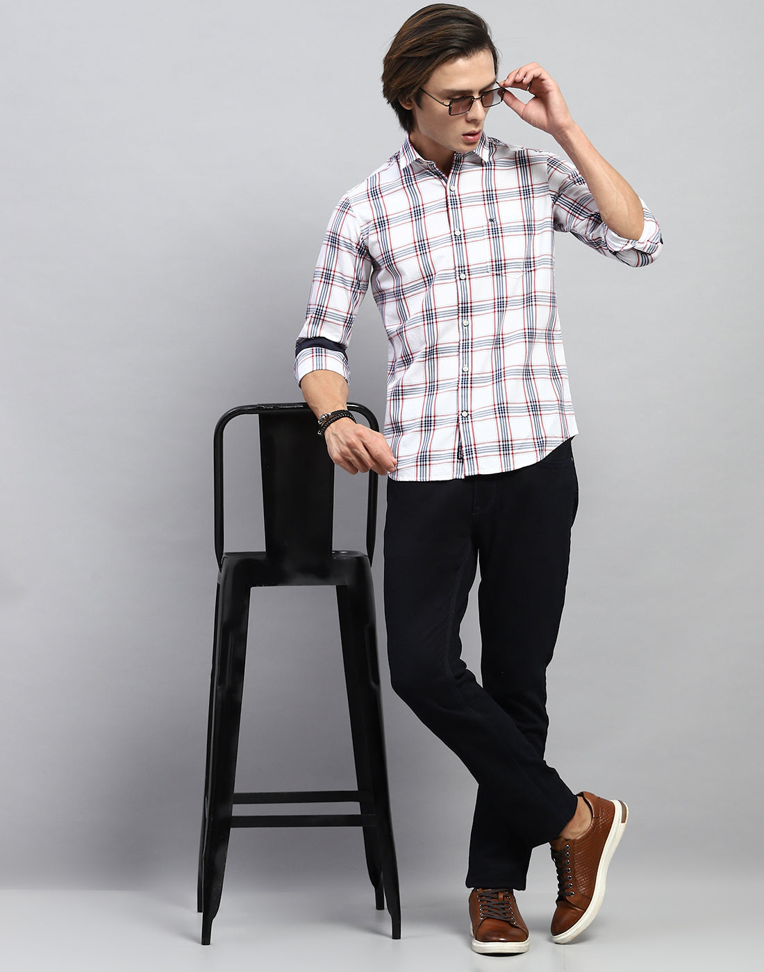 Buy Men White Check Collar Full Sleeve Shirt Online in India