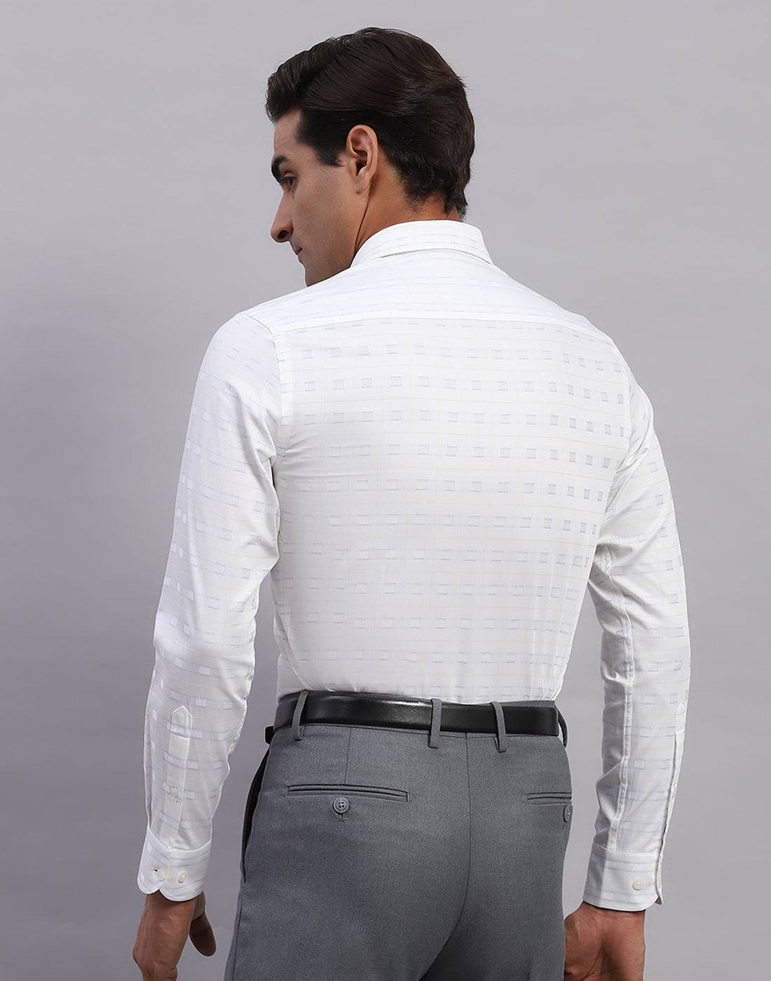 Men White Self Design Collar Full Sleeve Shirt