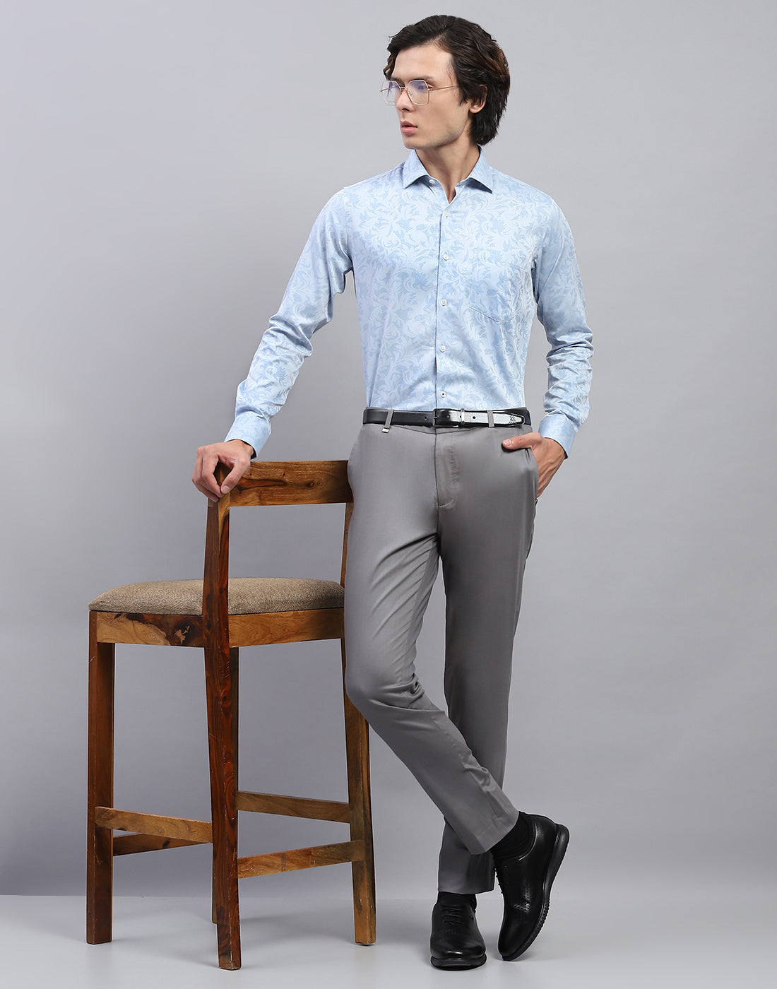 Luxuria Men Blue Floral Print Collar Full Sleeve Shirt