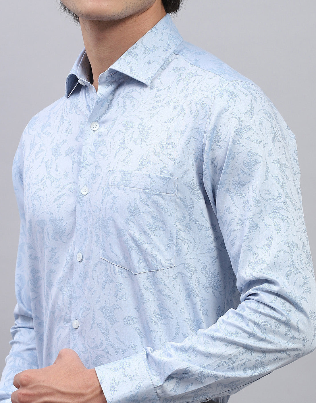 Luxuria Men Blue Floral Print Collar Full Sleeve Shirt