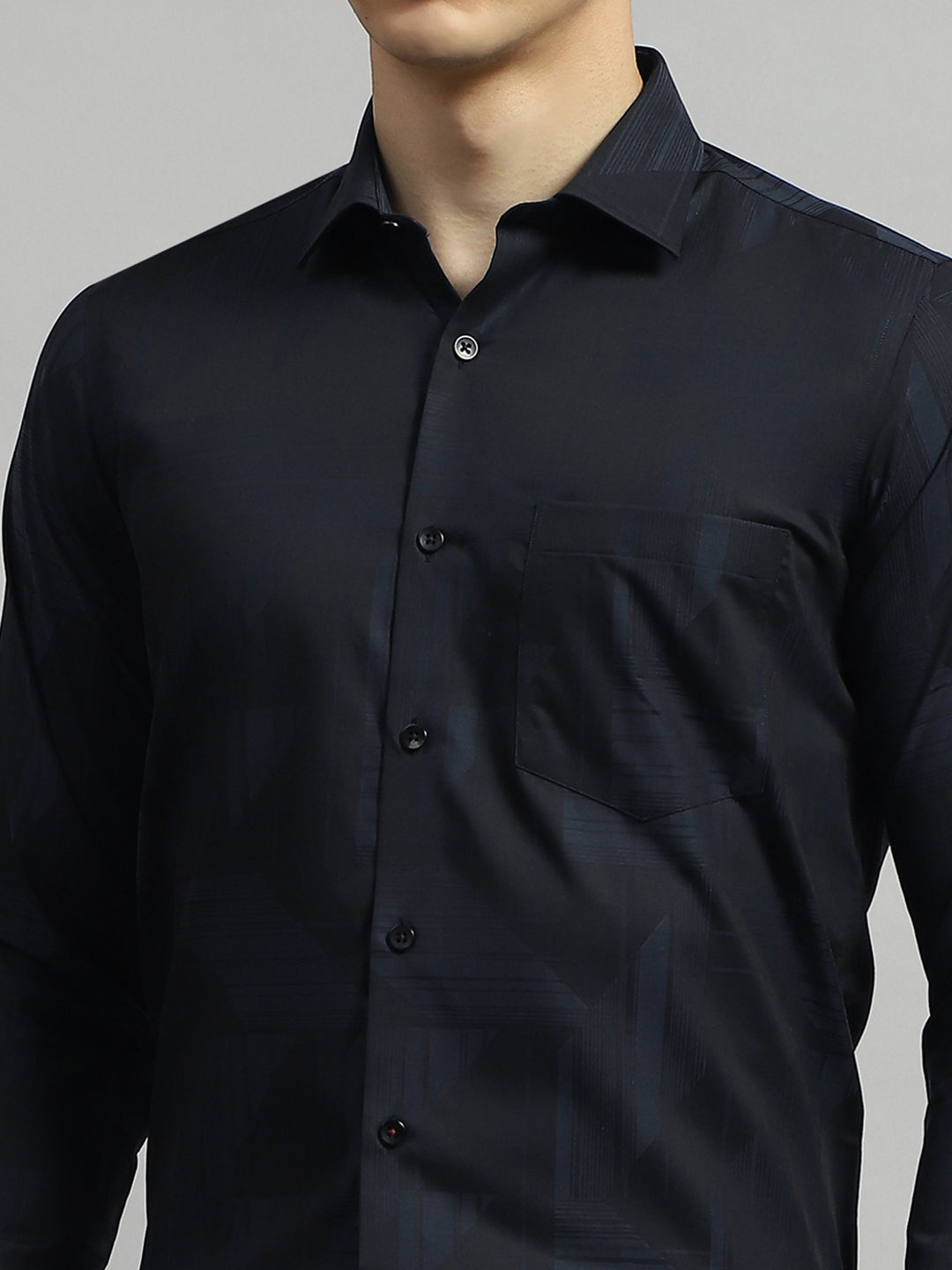 Luxuria Men Black Self Design Collar Full Sleeve Shirt