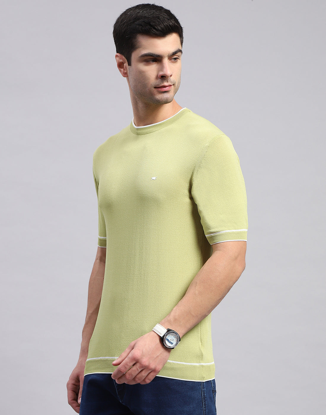 Men Olive Solid Round Neck Half Sleeve T-Shirt