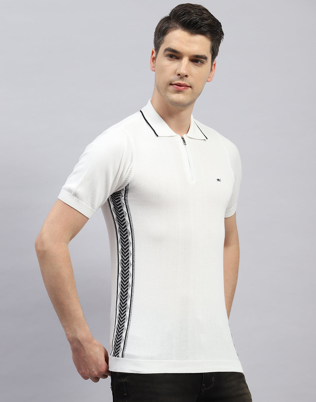 Men White Printed Polo Collar Half Sleeve T-Shirt